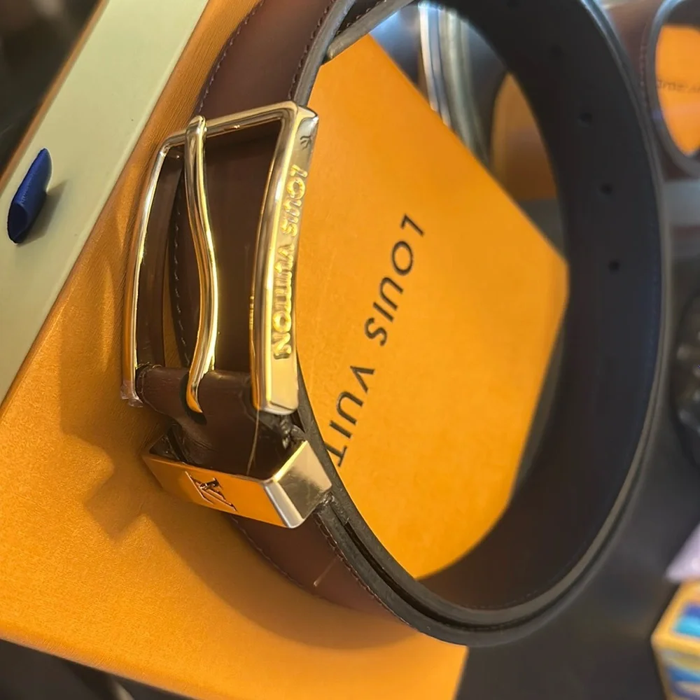 Louis Vuitton Pont Neuf 35mm Brown Calf Leather Belt M0092 Size 95/38